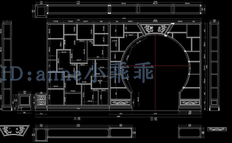 tivi qled samsung Toàn bộ gỗ cổ điển Trung Quốc biệt thự tường nền CAD mặt tiền TV nền bảng điều khiển màn hình cornice khắc phòng khách cad - TV tivi samsung