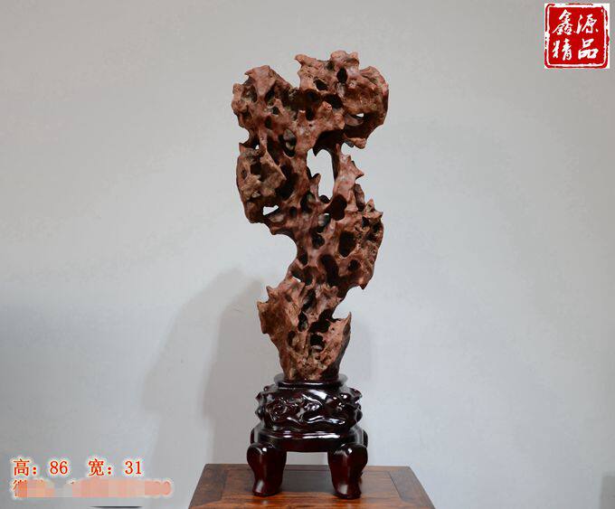 Taihu Stone Stone for stone odd stone rough ornaments boutique Mahogany base ornamental strange stone Town house bonsai rockery