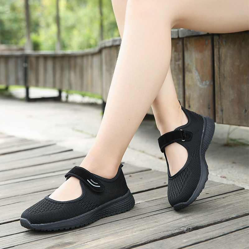Black & 729summer Warrior  Women's Shoes Middle aged and elderly Mom shoes Mesh surface ventilation Single shoes soft sole gym shoes light non-slip Walking shoes