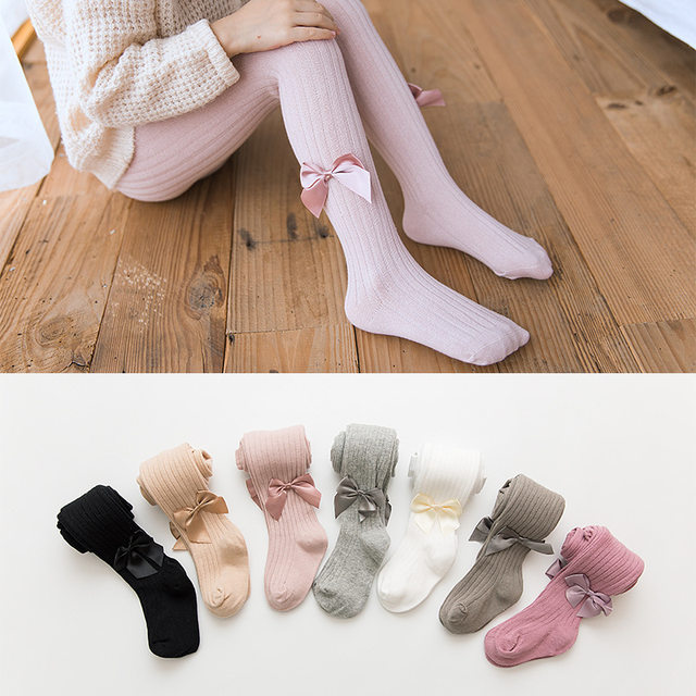 Big pp baby leggings pantyhose plus velvet baby girl socks foreign style bow knitted children's pantyhose spring and autumn