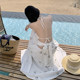 Thai niche hanging neck holiday dress daisy embroidery backless tie dress seaside atmosphere sense dress