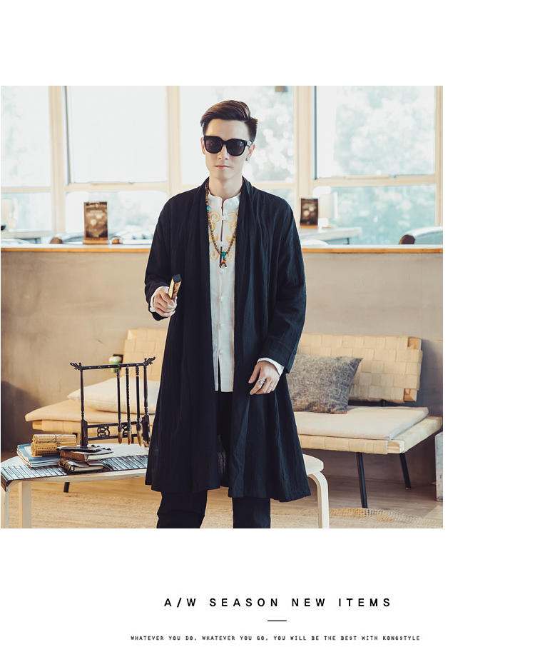 Trung quốc phong cách dài thiền của nam giới retro áo bông cardigan coat kích thước lớn áo choàng người đàn ông lỏng lẻo của áo gió mùa thu áo gió điều hoà