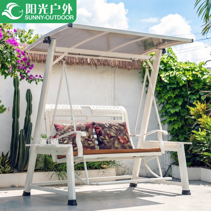 Outdoor Swing Rocking Chair for Courtyard, Garden, Balcony, Terrace, Double or Triple Solar-Powered Aluminum Alloy Rocking Chair