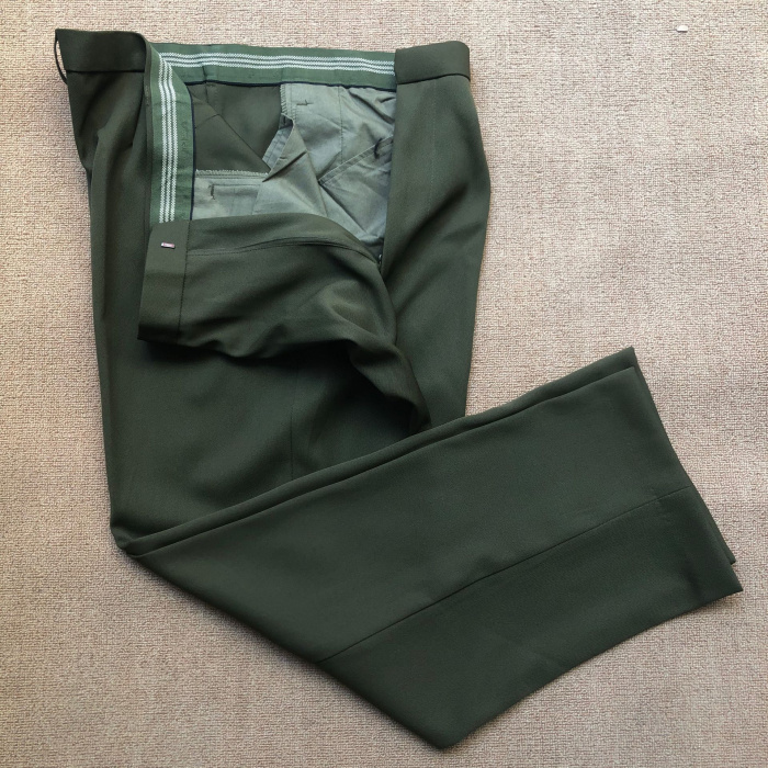 Old-fashioned 04-year winter trousers yellow-green twill serge fabric winter trousers thick military fan slacks