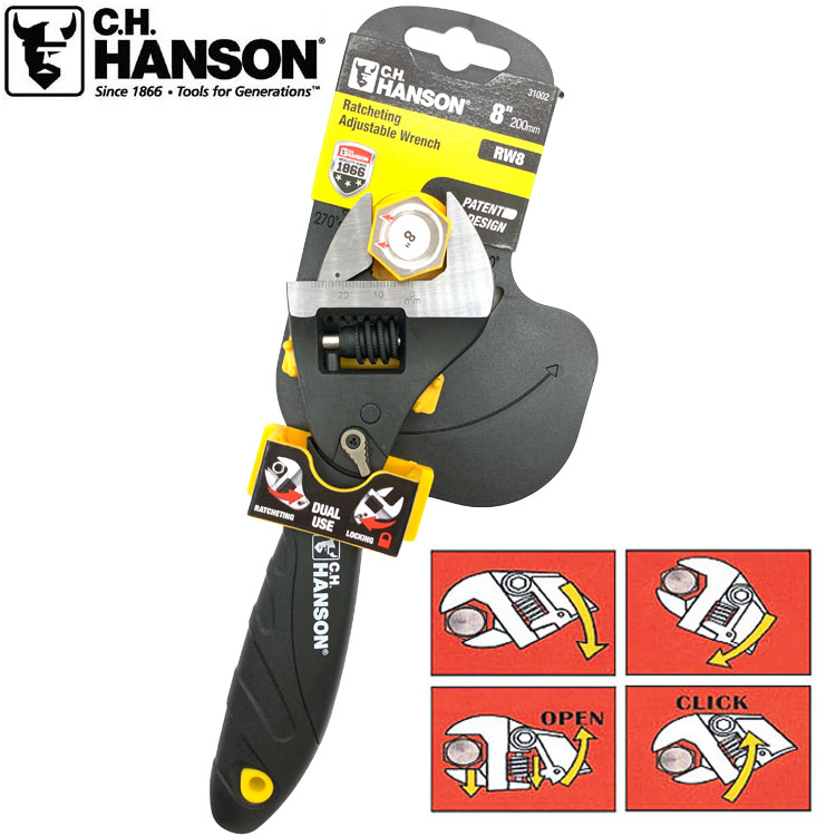 American Original Imported Hansen RW8 Quick Activity Wrench 8 Inch New Ratchet Type Live Wrench Big Opening 30mm