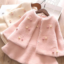 Girls autumn and winter dress imitated mink vest dress stereo small cherry short coat sweet baby coat