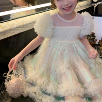 Girls Dress Summer 2023 New Child Mercury Kyi Pongbo Yuya Yang girl short sleeve dress