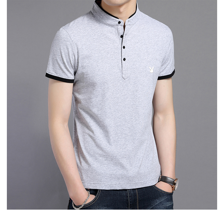 Playboy Mùa Hè Nam Ngắn Tay Áo Đứng Cổ Áo T-Shirt Cotton Polo Áo Sơ Mi Hàn Quốc Slim Thanh Niên Nam Nửa Tay Áo Thủy Triều