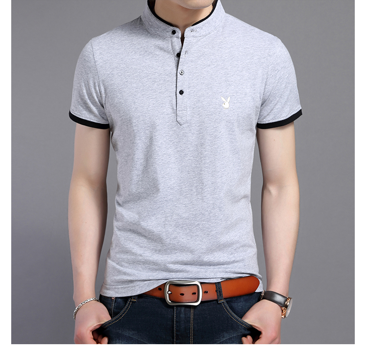 Playboy Mùa Hè Nam Ngắn Tay Áo Đứng Cổ Áo T-Shirt Cotton Polo Áo Sơ Mi Hàn Quốc Slim Thanh Niên Nam Nửa Tay Áo Thủy Triều