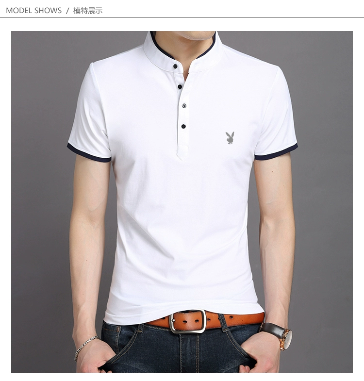 Playboy Mùa Hè Nam Ngắn Tay Áo Đứng Cổ Áo T-Shirt Cotton Polo Áo Sơ Mi Hàn Quốc Slim Thanh Niên Nam Nửa Tay Áo Thủy Triều áo polo gucci