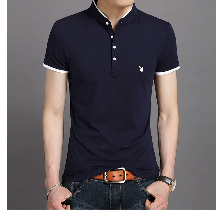 Playboy Mùa Hè Nam Ngắn Tay Áo Đứng Cổ Áo T-Shirt Cotton Polo Áo Sơ Mi Hàn Quốc Slim Thanh Niên Nam Nửa Tay Áo Thủy Triều áo polo gucci