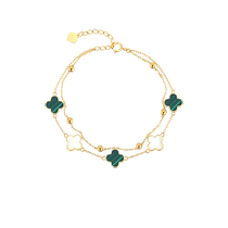 (Self-operated) Grace Girl (jewelry) 18K gold inlaid with real diamonds four-leaf clover double-layered bracelet for womens Valentines Day
