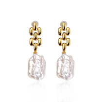 (Self-operated) Idokawa Baroque Freshwater Pearl Earrings Womens Niche Personality Plaid Earrings 925 Tremella Needle
