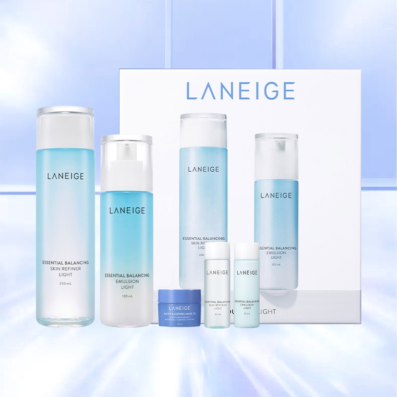 LANEIGE 兰芝 水库凝肌水乳套装（水200ml+乳液120ml+小样三件套） 双重优惠折后￥119包邮包税 滋润型、清爽型可选