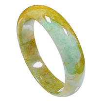 (Self-operated) Qianyu Shiguang Burmese natural A-grade jadeite with bright water gold green and white Tang Sancai wide bracelet