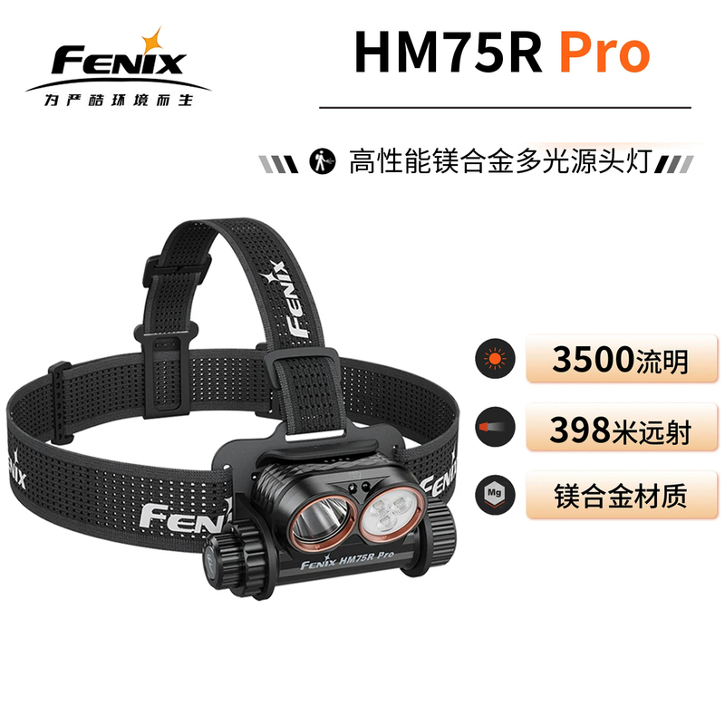 Fenix Hm75R Pro Head-Mounted Strong Light Rechargeable Ultra-Long Battery Life Outdoor Climbing Waterproof Headlamp