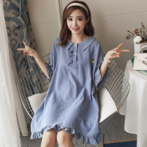 Maternity summer top 2022 new fashion trendy mom lapel mid-sleeve cover pregnant belly large size loose cotton and linen dress