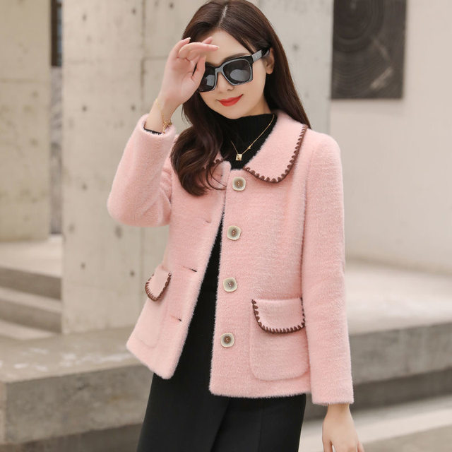 2023 autumn and winter new style small fragrant short coat imitation mink velvet socialite Nizi tops to reduce age and slim down women's tops