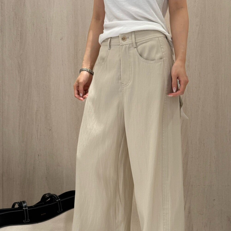 【Limo】Summer New Minimalist High-Quality Comfortable Side-Pressed Line Trousers Balloon Pants Curved Pants Casual Pants 6060