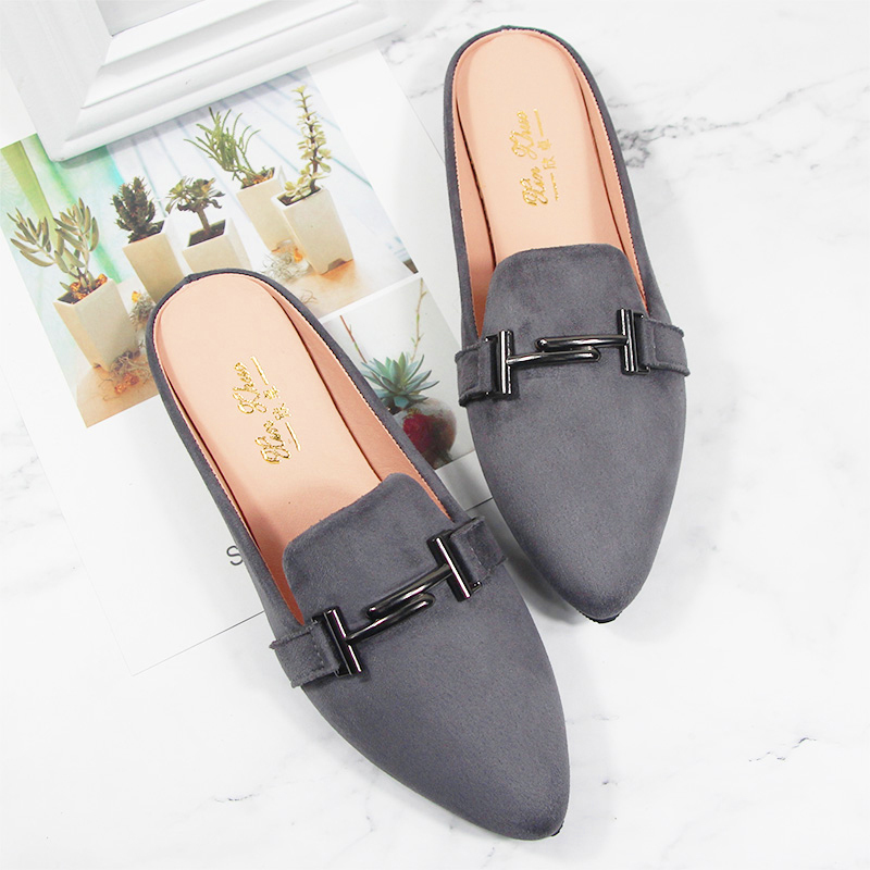ins New Women's Shoes Spring and Summer Flat Pointed Toe Mules Closed-Toe Half Slippers Slip-On Outdoor Sandals Small Size 31-32