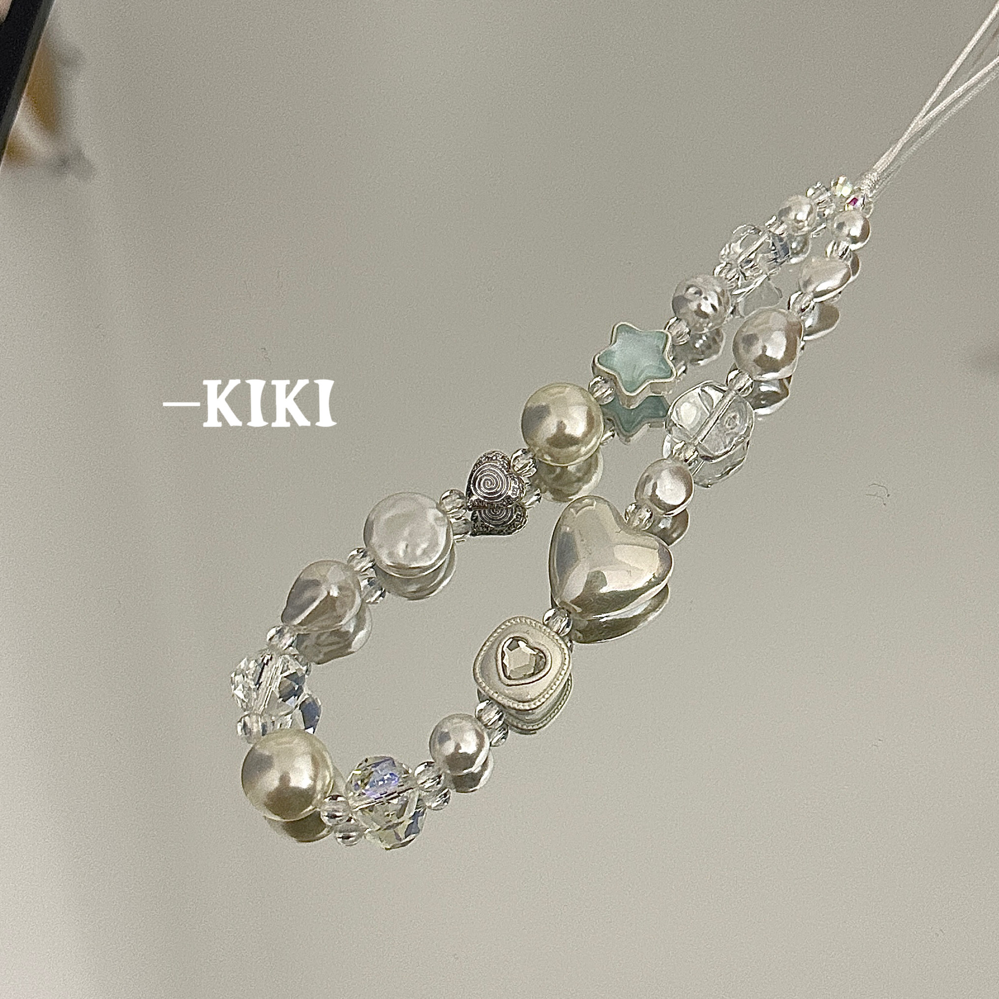 【KIKI】Original DIY Instagram Pearl Phone Chain, High-End Heart-Shaped Phone Case, Camera CCD Pendant Chain