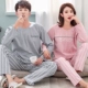 Mùa thu cặp đôi quần dài tay hoạt hình cotton dễ thương nam và nữ đồ ngủ mới giản dị kích thước lớn phục vụ nhà phù hợp kiểu đồ bộ vải thun bông