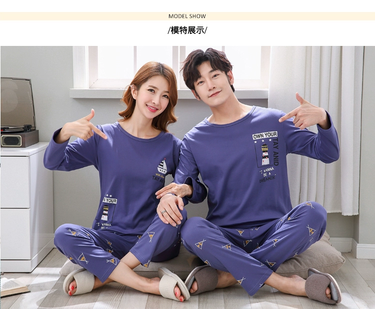 Mùa thu cặp đôi quần dài tay hoạt hình cotton dễ thương nam và nữ đồ ngủ mới giản dị kích thước lớn phục vụ nhà phù hợp