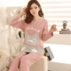 Bộ đồ ngủ nữ mùa thu dài tay dài Quần cotton hoạt hình Bộ phụ nữ dễ thương Cotton dễ thương Kích thước lớn Bộ dịch vụ gia đình hình ảnh đồ bộ kiểu