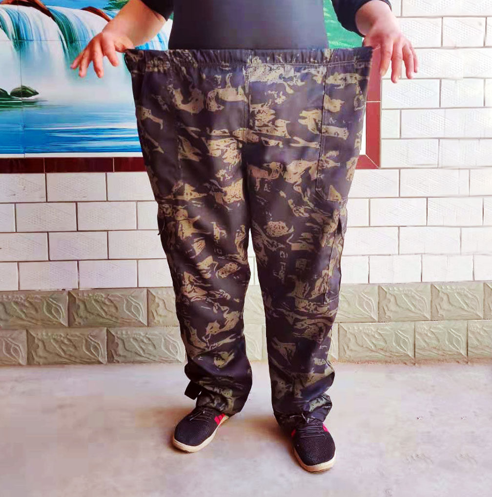 Fat Black Hawk Camouflage Autumn Men's Construction Site Workwear Brief Pants Large Size Elastic Waist Loose Labor Insurance Straight Pants