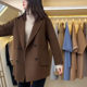 Brown suit collar double-sided woolen coat women's short 2024 new spring Korean style loose woolen coat