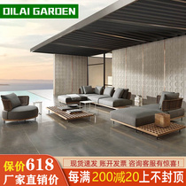 Nordic Outdoor Rattan sofa Leisure open-air Balcony Patio Sofa Sofa Chair Solid Wood Tea Table Combined Teak Villa