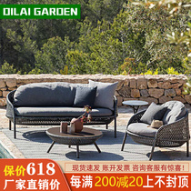 Outdoor Rattan Sofa Patio Courtyard Villa Open-air Balcony Trio Outdoor Waterproof Sunscreen Casual Rattan Chair Tea Table Combinations