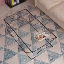 Iron Van Nordic style small apartment tempered glass coffee table Iron Net Red simple modern living room rectangular transparent