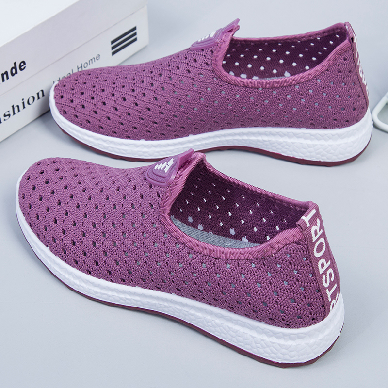 Summer Old Beijing Cloth Shoes Women's Tennis Shoes Hollowed-out Mesh Sneakers Mom Shoes Breathable Mesh Casual Flat-bottom Single Shoes