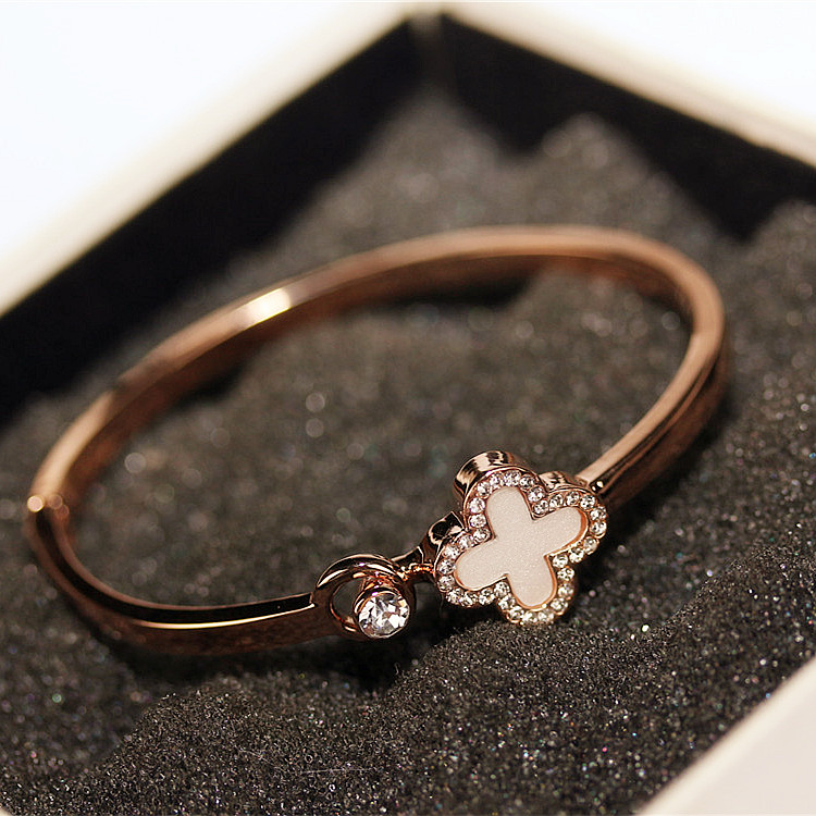 Mỹ châu Âu và Mỹ hipsters bốn lá cỏ ba lá vòng đeo tay nữ đơn giản rhinestone vòng tay thời trang màu vàng Bracelet trang sức