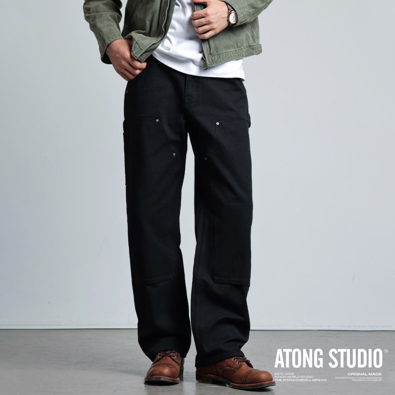 Atong American Style B01 Version 12oz Thin Double-Knee Canvas Work Pants Men's Straight-Leg Lumberjack Pants Summer