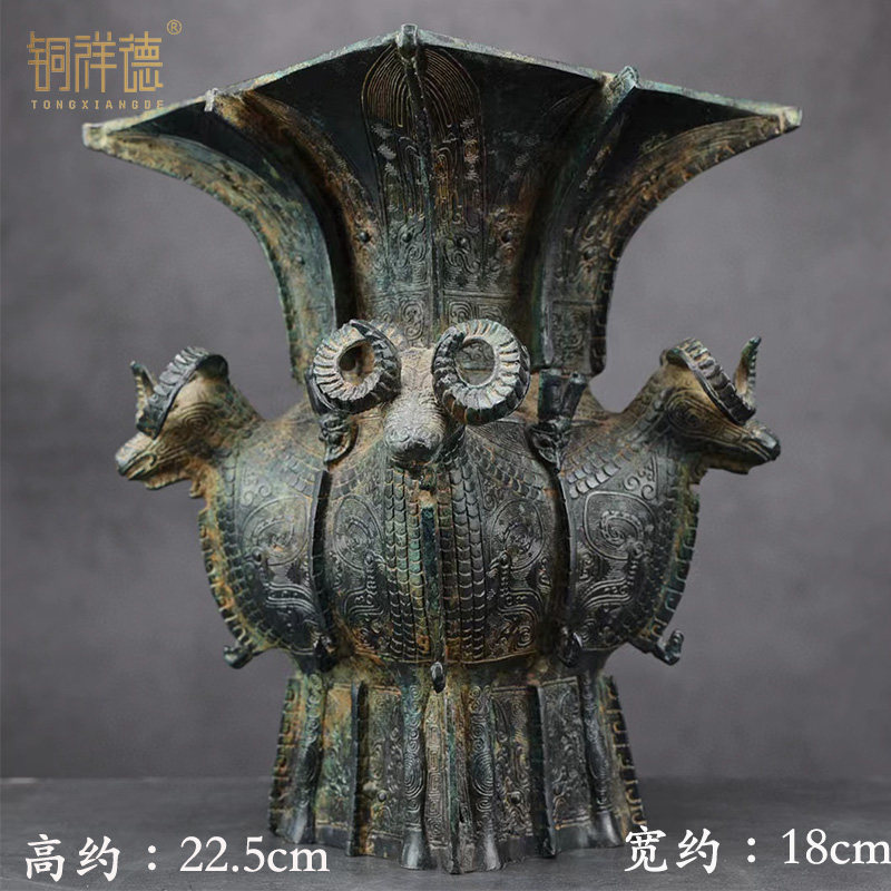 青铜器古摆件四羊方尊酒尊酒器古玩铜工艺品摆件做旧厂家直销-淘宝