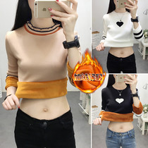 Autumn-winter-style female sweater with fur with velvety with suede thickened with high collar embroidered bottom-shirt female-knitted sweatshirt