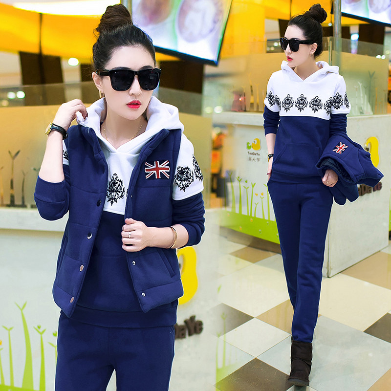 Winter winter spring and autumn women's fleece and thick sweater yd sports women's student casual three-piece suit clothes