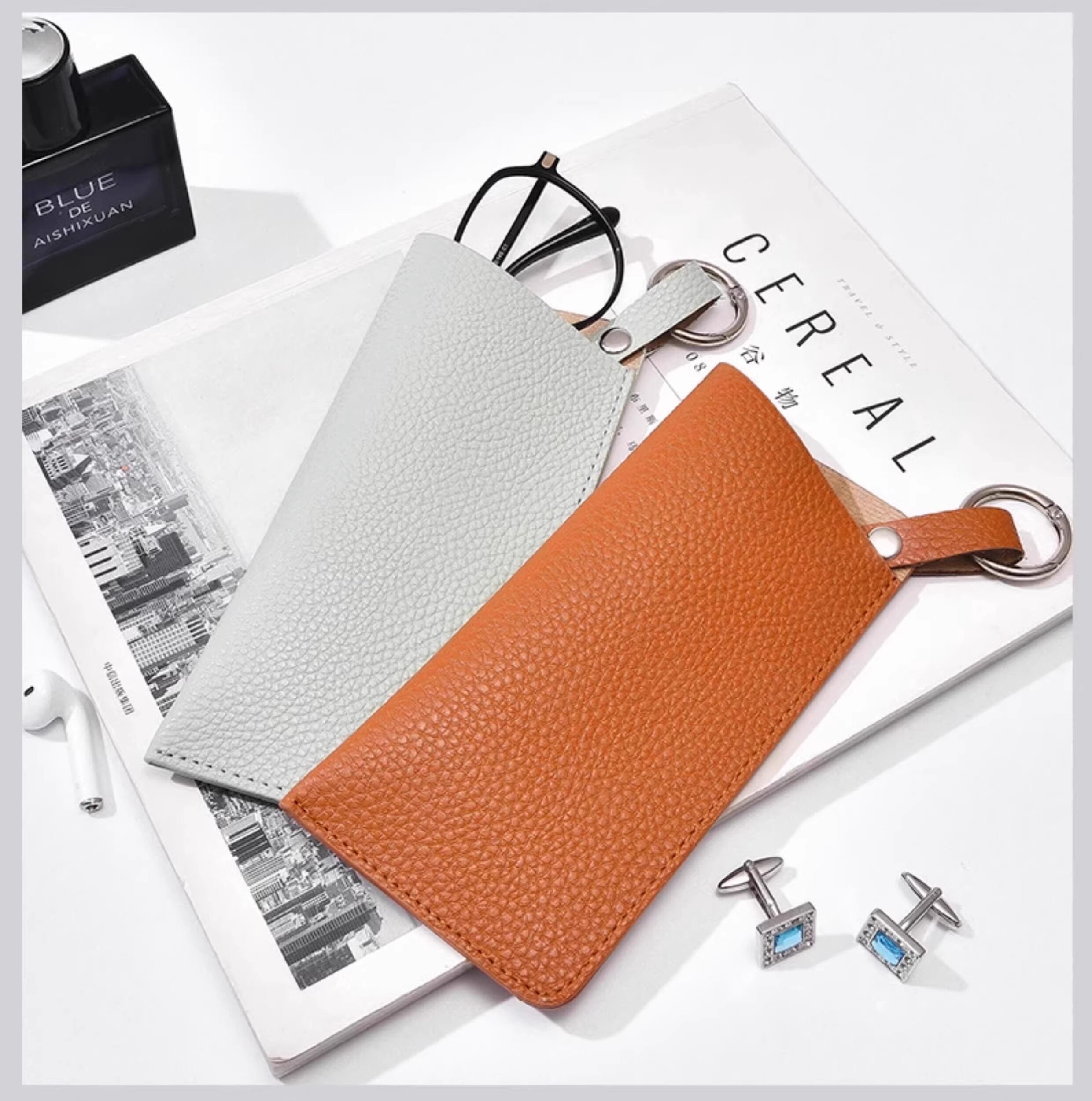 Ящики для хранения очков 便携可挂眼镜收纳袋pu太阳镜墨镜收纳袋眼镜包便捷钥匙圈眼镜挂袋