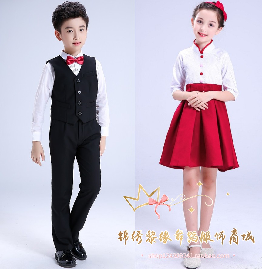Trẻ em Quần Bib Trang phục Trường tiểu học Điệp khúc Nam và Nữ Chương trình Recital Show Host Tutu Tutu quần áo bé gái múa ba lê