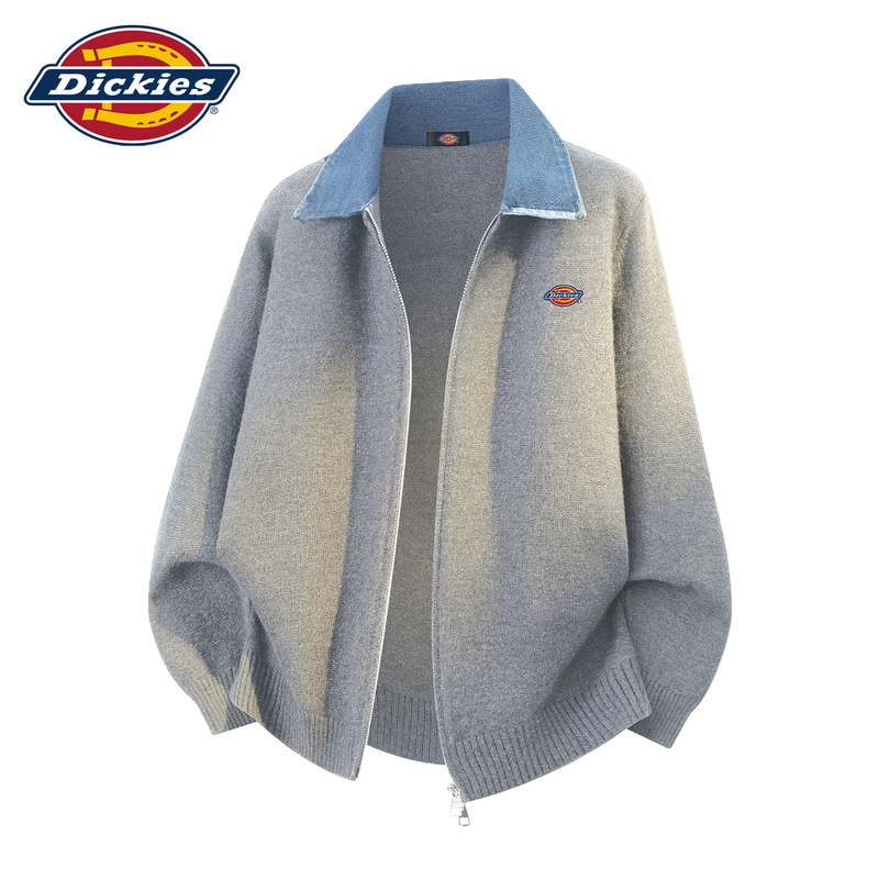 Dickies Cardigan Sweater Men's 2026 New Autumn Loose Zipper Knitwear Denim Lapel Contrast Color Jacket Dickies Cardigan Sweater Men's 2026 New Autumn Loose Zipper Knitwear Denim Lapel Contrast Color Jacket