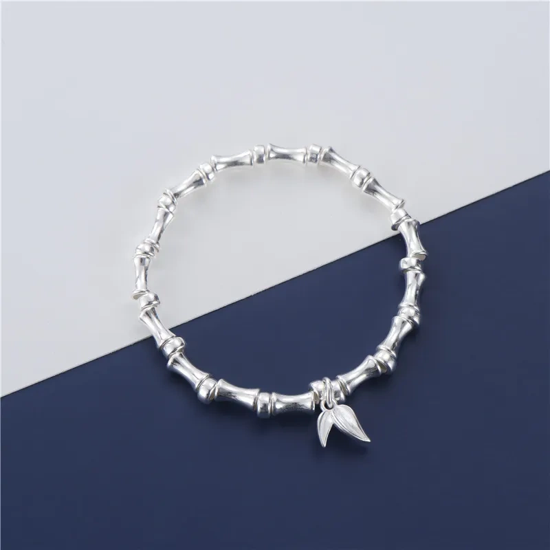 Bamboo Leaf Bracelet with a Chinese Style Design That Symbolizes Constant Progress, Silver Bracelet Gift for Women Bamboo Leaf Bracelet with a Chinese Style Design That Symbolizes Constant Progress, Silver Bracelet Gift for Women