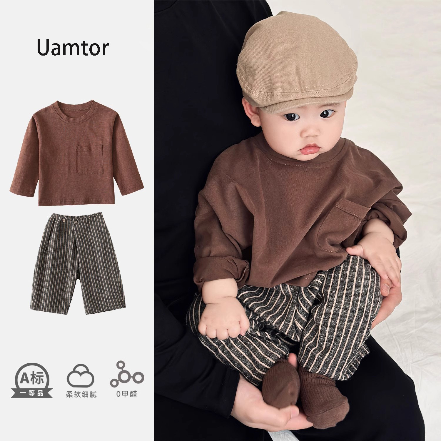 Южная Корея Uamtor/ весенний новый костюм для маленьких мальчиков в западном стиле, корейская версия универсального клетчатого костюма-двойки для младенцев