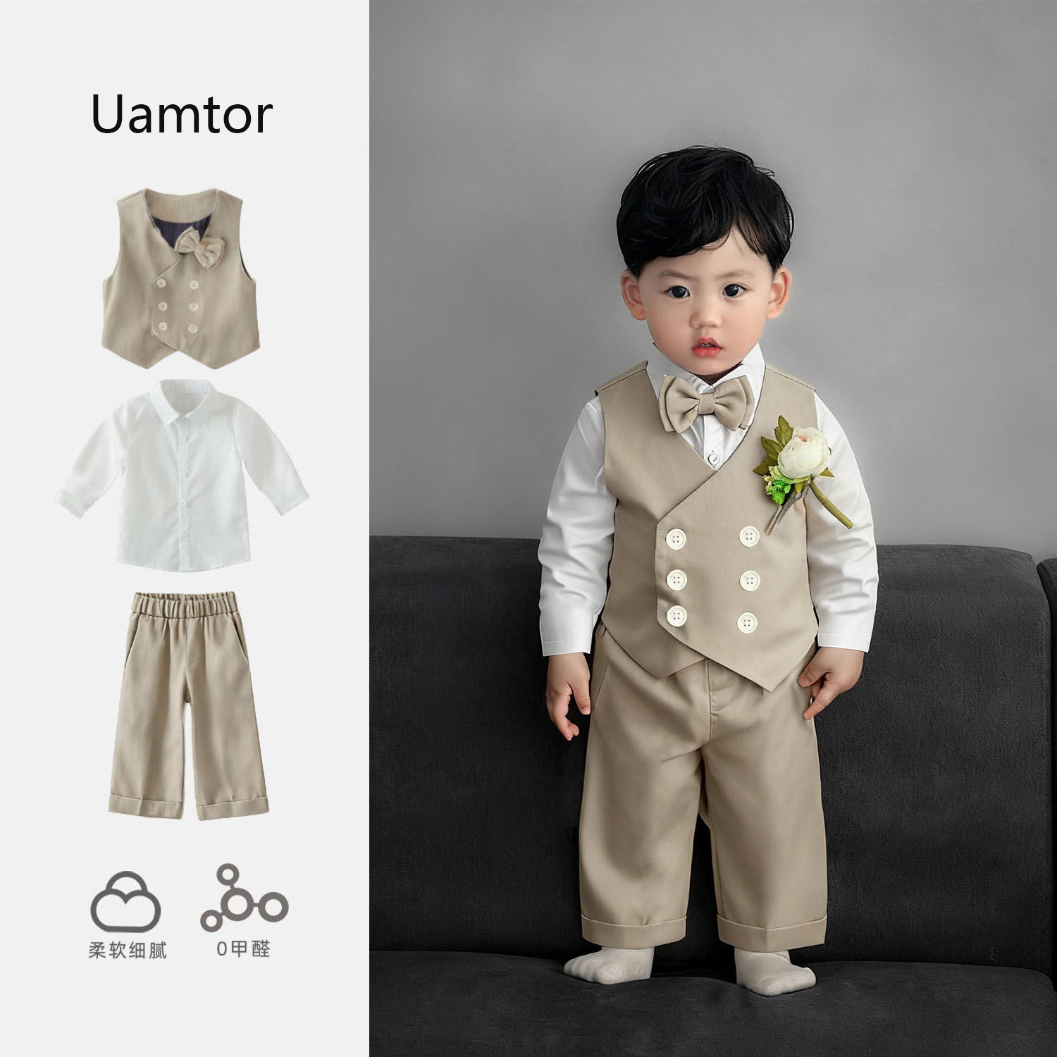 Корейский костюм Uamtor для маленьких мальчиков, весеннее платье для годовалых детей, одежда для мальчиков, костюм-тройка на день рождения