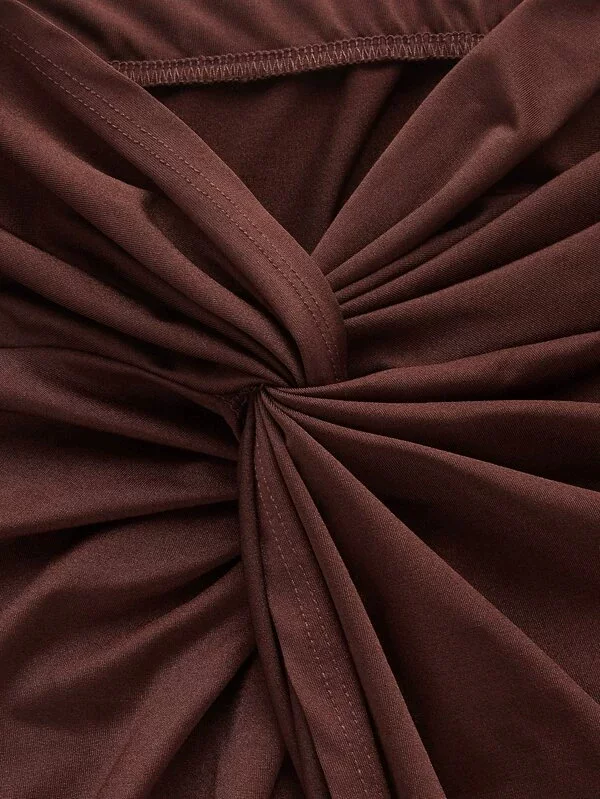 Платье-юбка со складками и завязкой Stand -tie, значок Shein, задняя завязка халтер топ, twist