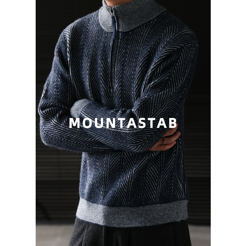 Mountastab【Italian Old Money Style】7-Gauge Textured Half-Zip Long-Sleeve Stand-Collar Pullover Knit Sweater