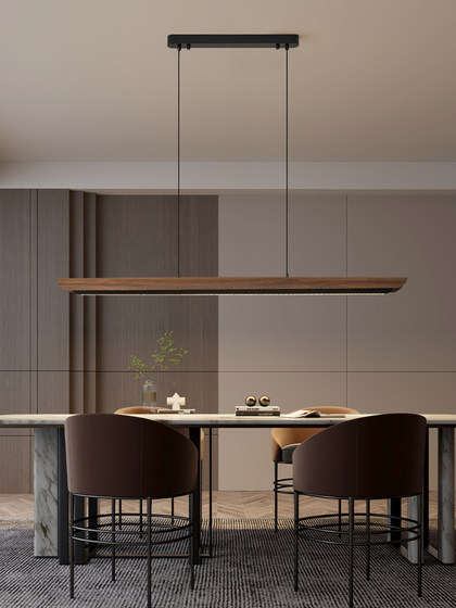 Moon-View Restaurant Chandelier, Modern Minimalist Designer, Light Luxury Tea Room Island Table, Dining Table, Mid-Century Style, Linear Strip Lighting