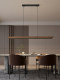 Moon-View Restaurant Chandelier, Modern Minimalist Designer, Light Luxury Tea Room Island Table, Dining Table, Mid-Century Style, Linear Strip Lighting
