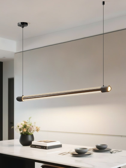 Italian Minimalist Hao Yue Restaurant Chandelier, Modern Minimalist Designer Light Luxury Tea Room Island Table Dining Table Linear Strip Light